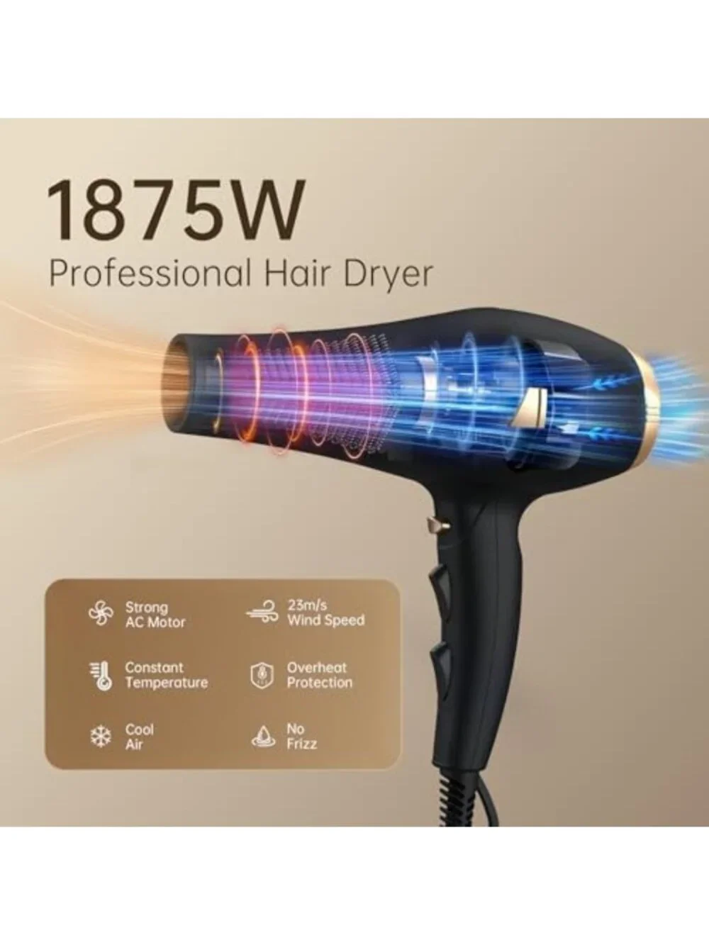 Professional Ionic Hair Dryer - Fast Drying Blow Dryer for Smooth, Shiny Hair